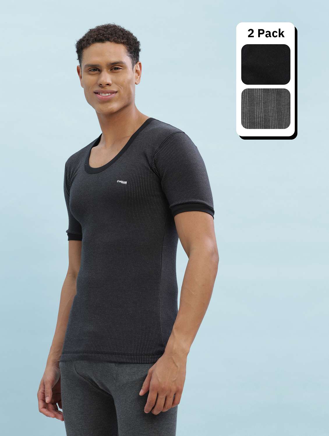men pack of 2 solid half sleeve thermal top