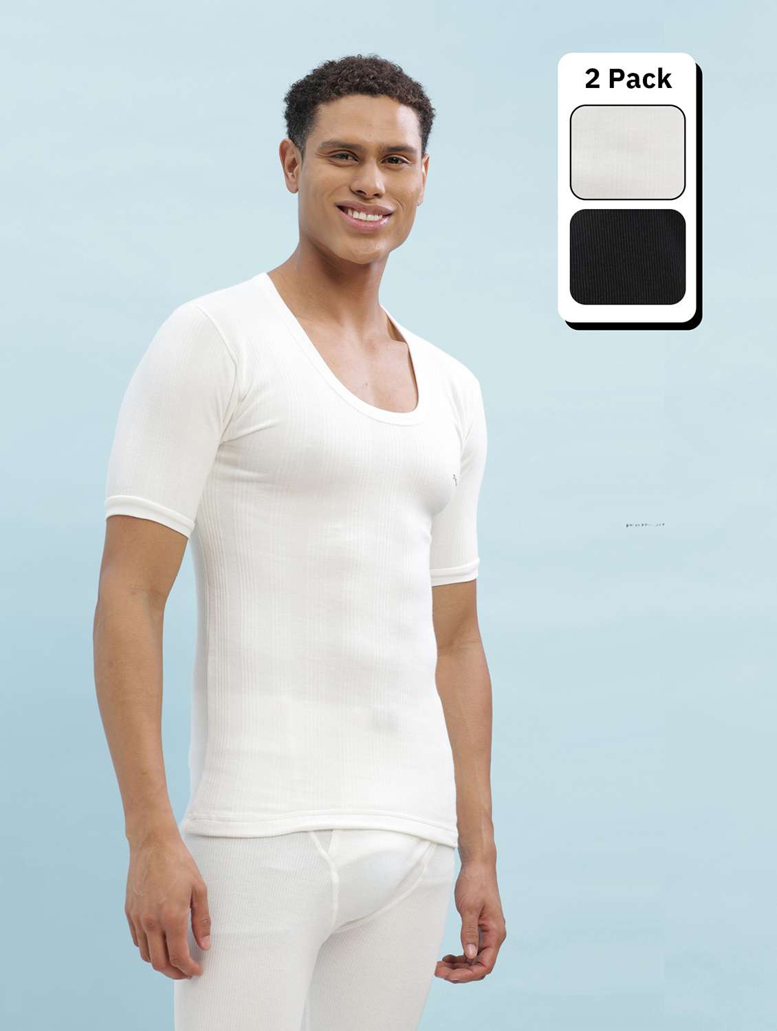 men pack of 2 solid half sleeve thermal top