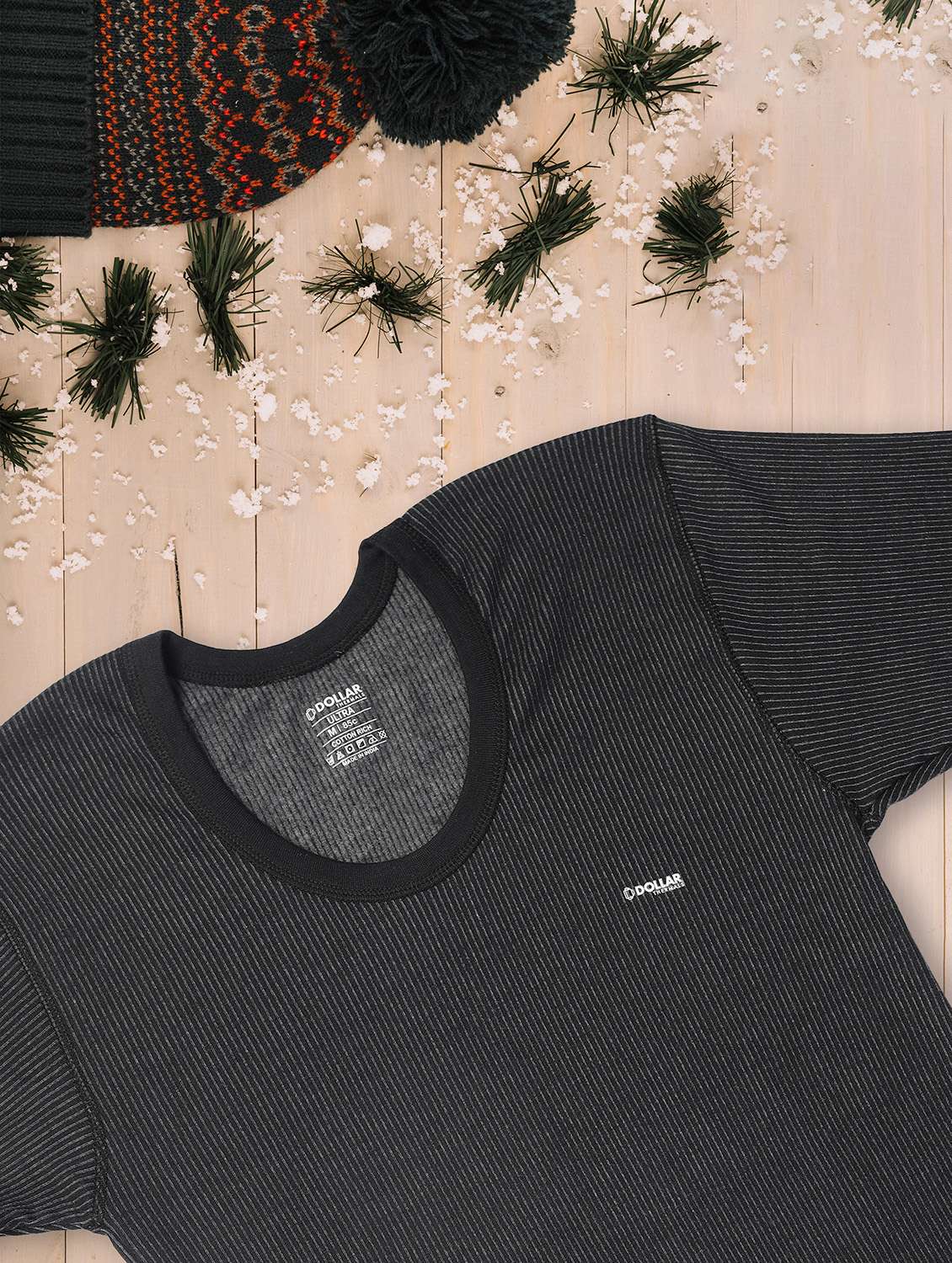 men solid half sleeve thermal top - 22254006 -  Standard Image - 3