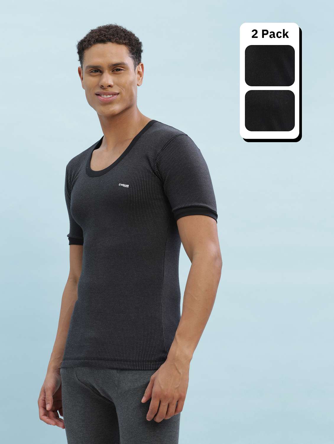 men pack of 2 solid half sleeve thermal top
