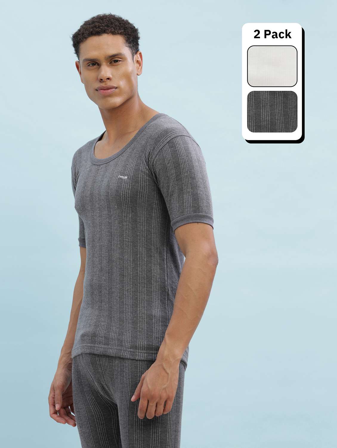 men pack of 2 solid half sleeve thermal top