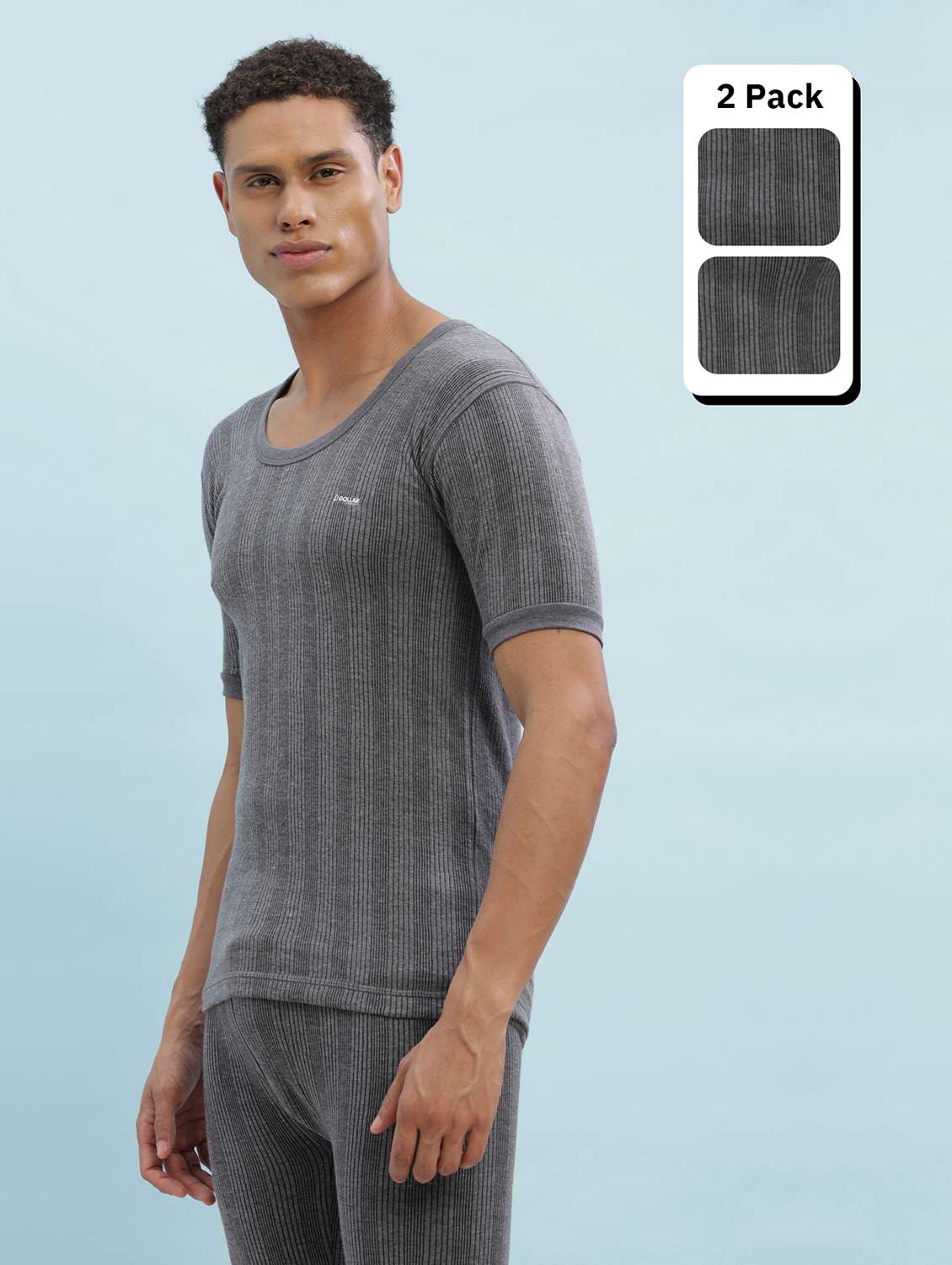 men pack of 2 solid half sleeve thermal top
