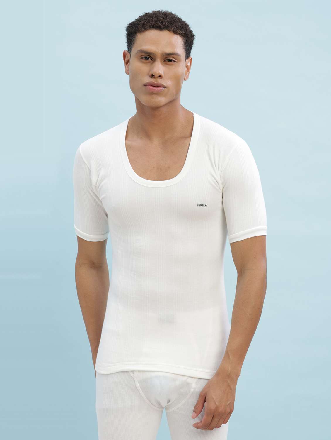 men solid half sleeve thermal top
