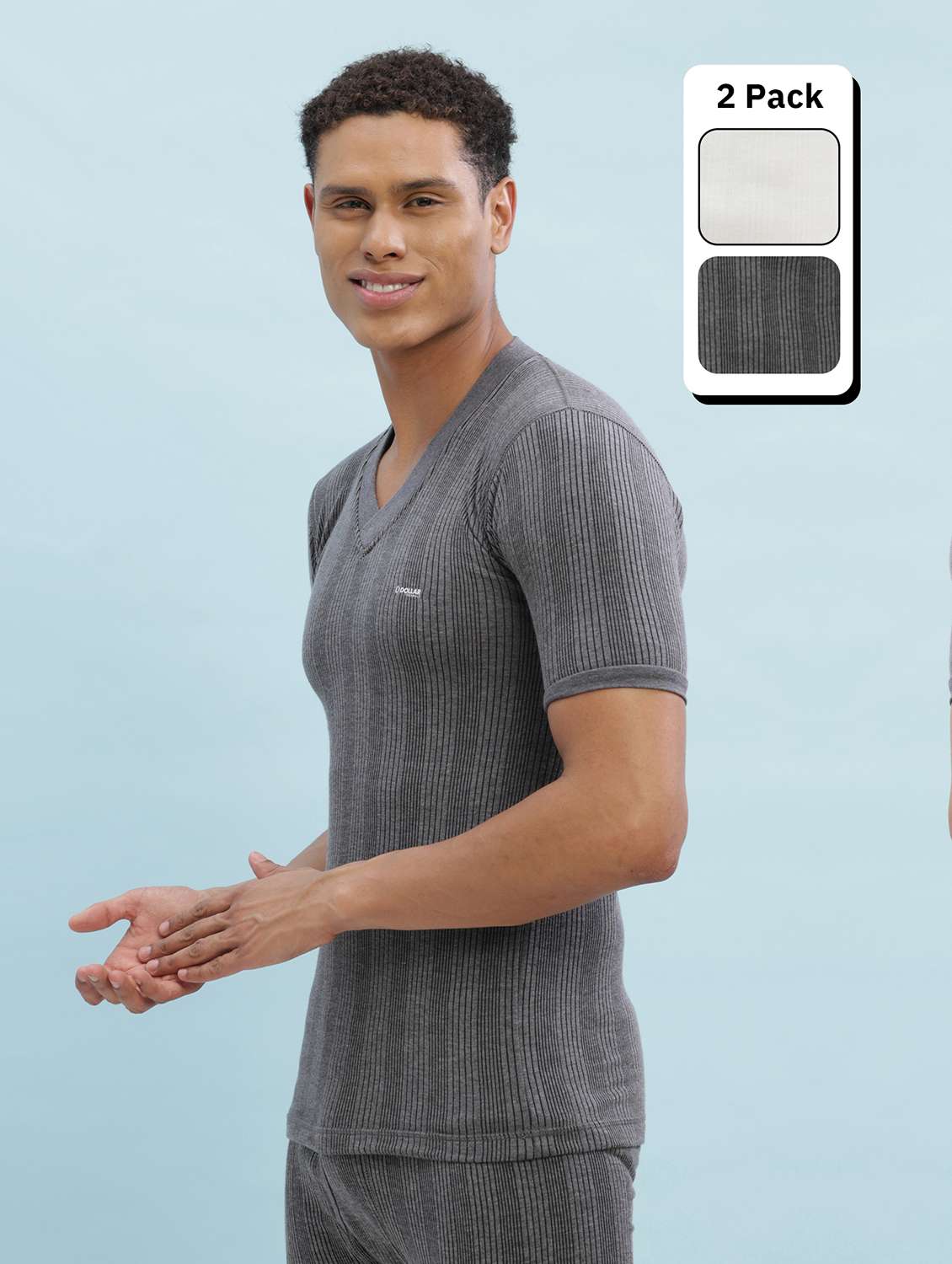 men pack of 2 solid half sleeve thermal top