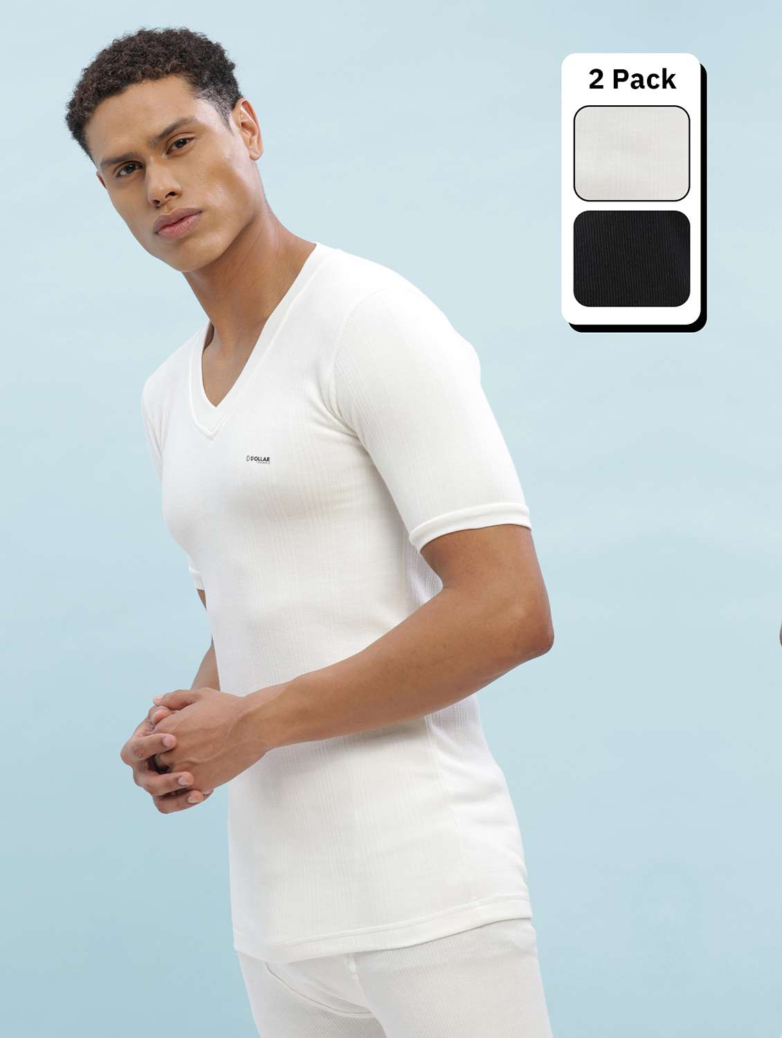 men pack of 2 solid half sleeve thermal top