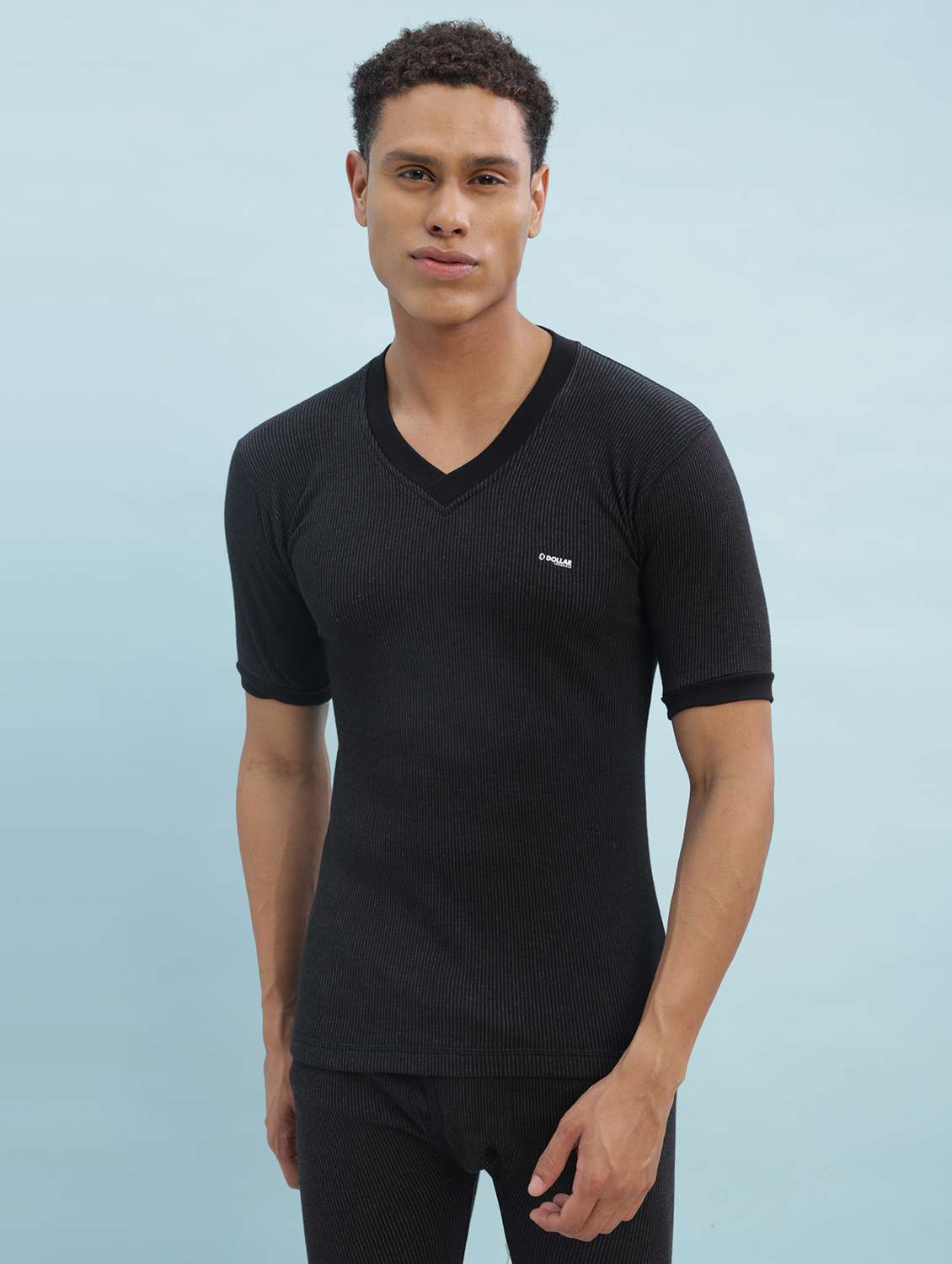 men solid half sleeve thermal top