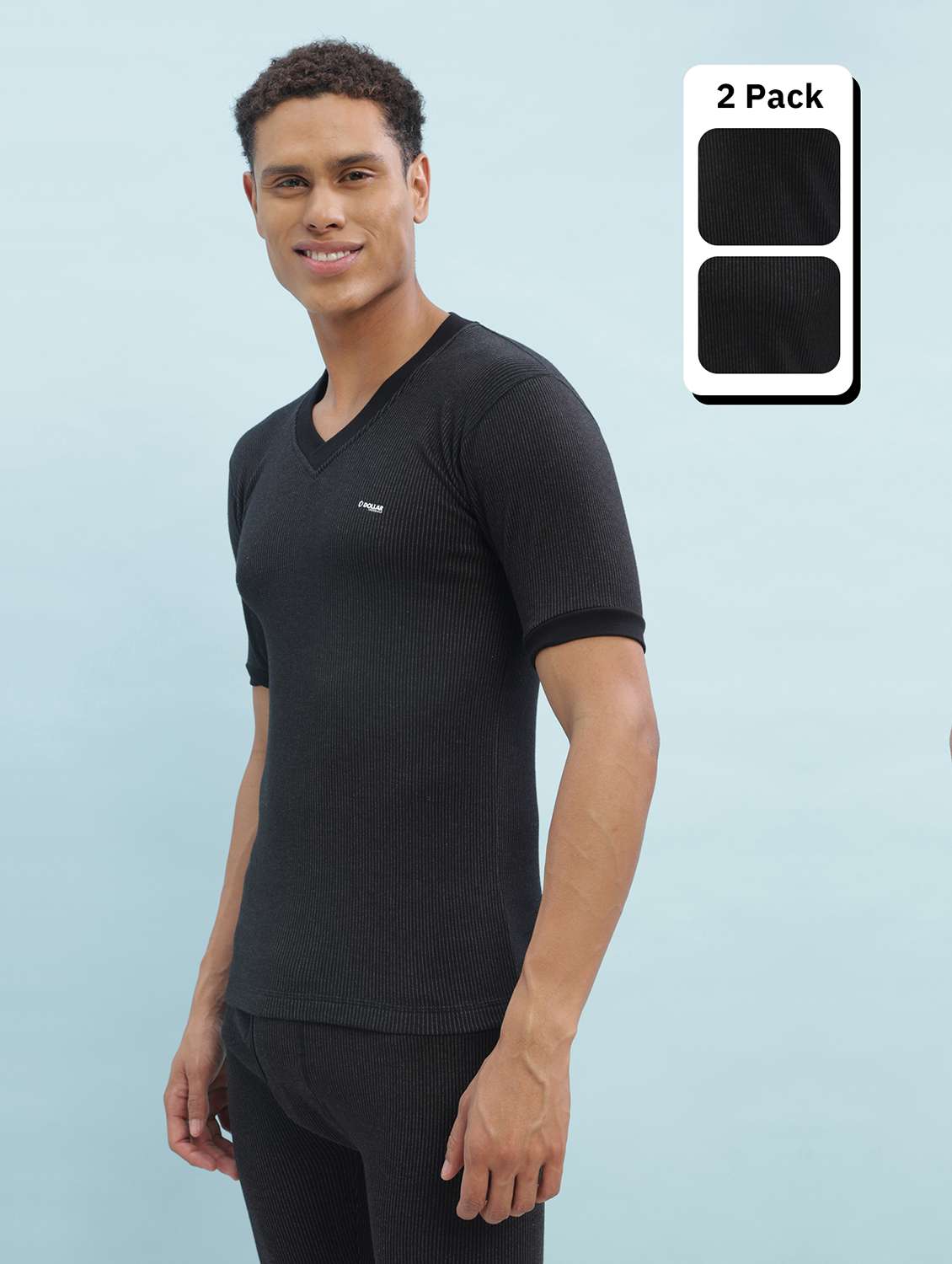 men pack of 2 solid half sleeve thermal top