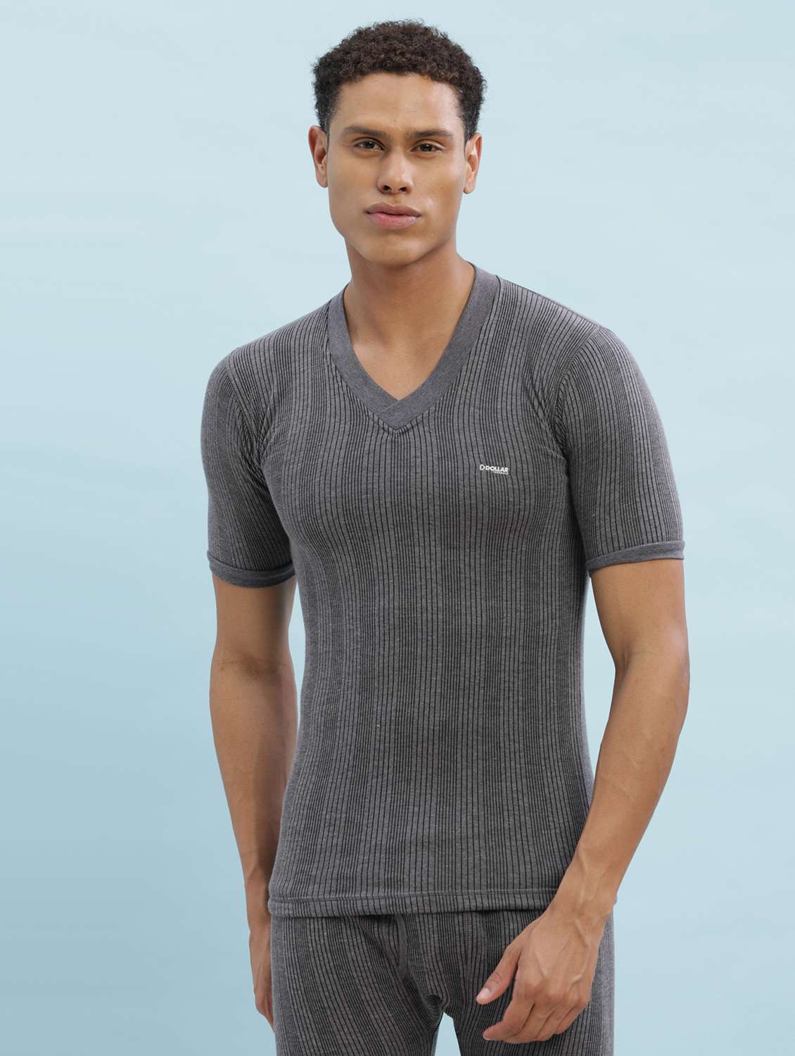 men solid half sleeve thermal top