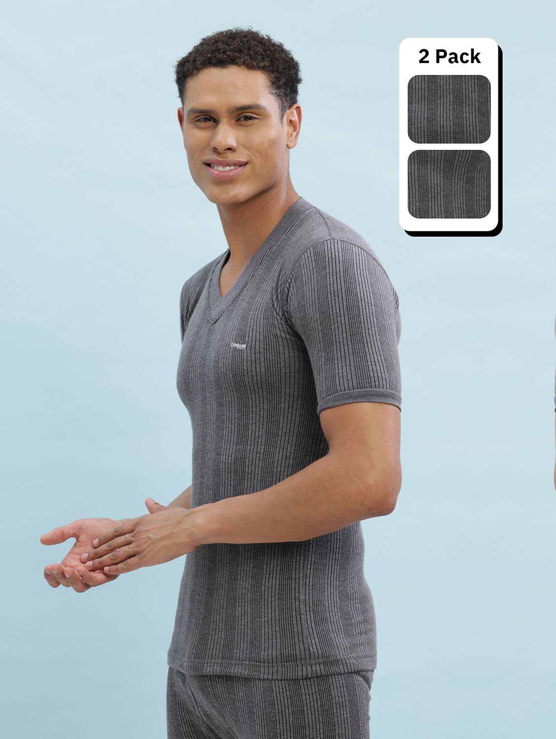 men pack of 2 solid half sleeve thermal top