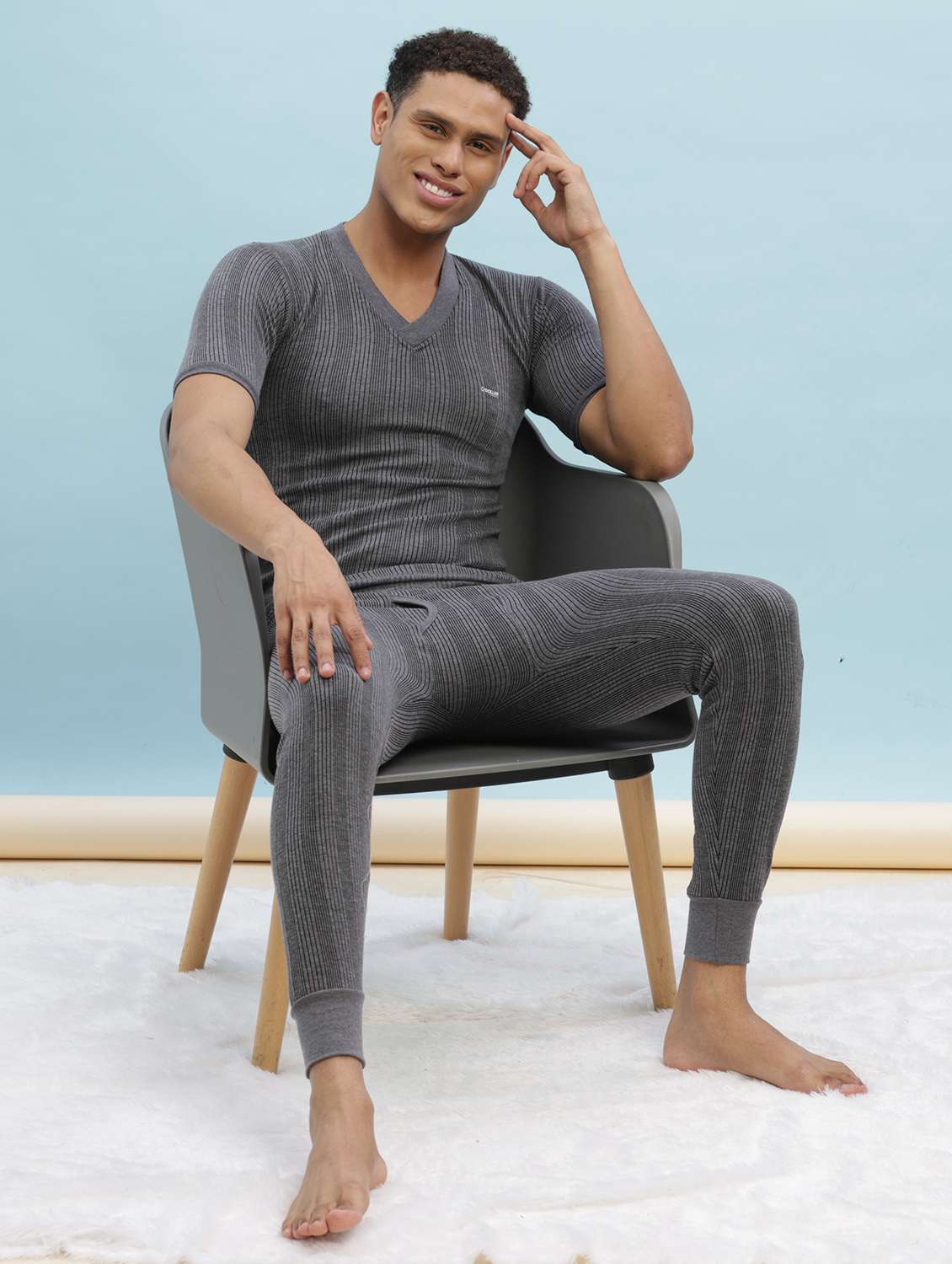 men solid short sleeve thermal set