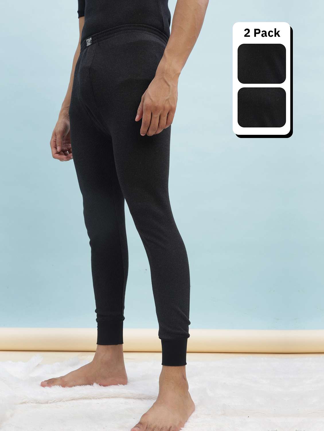 men pack of 2 solid thermal bottom