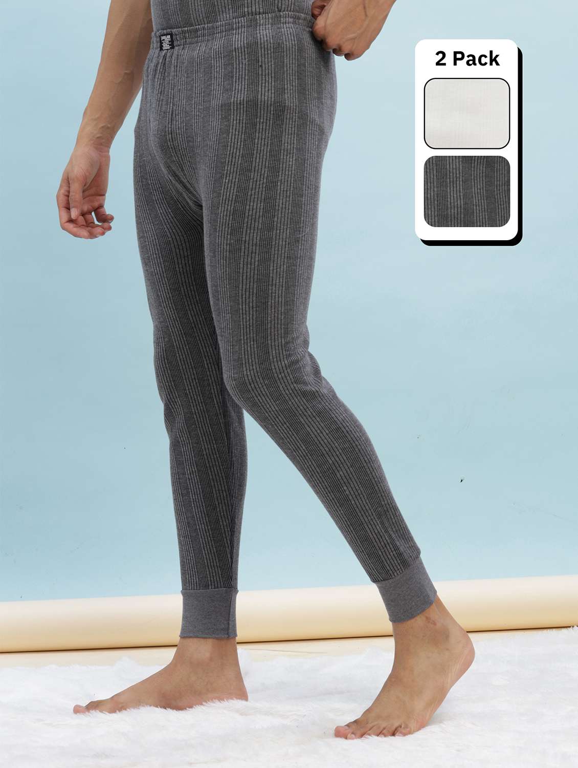 men pack of 2 solid thermal bottom