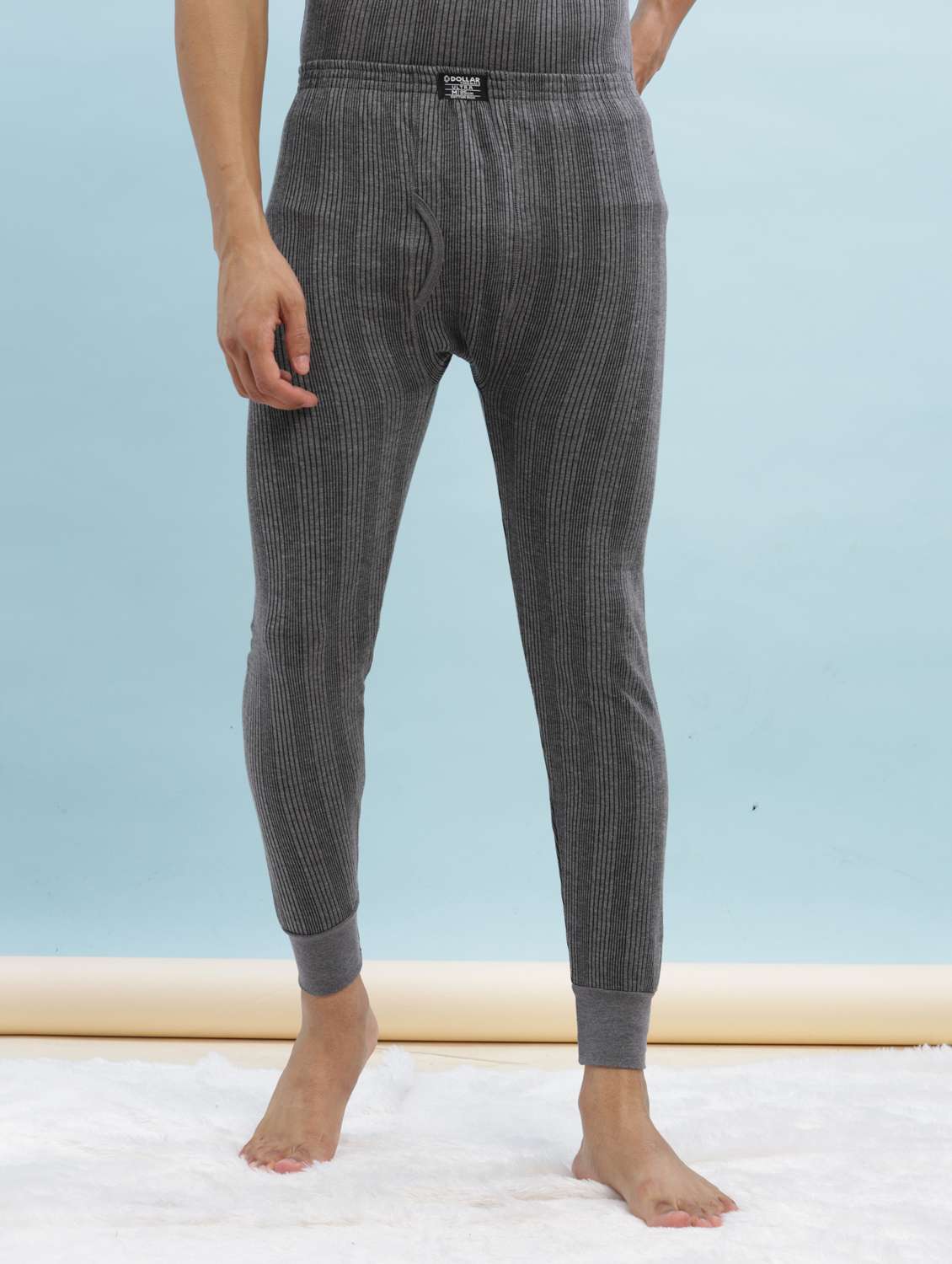 men solid mid rise thermal bottom