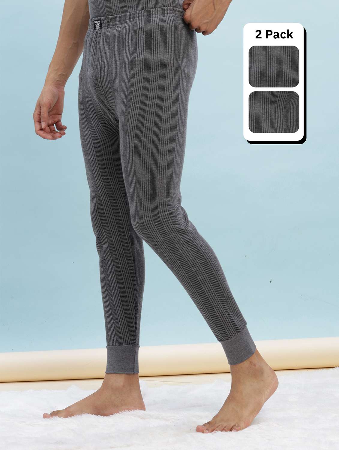 men pack of 2 solid thermal bottom