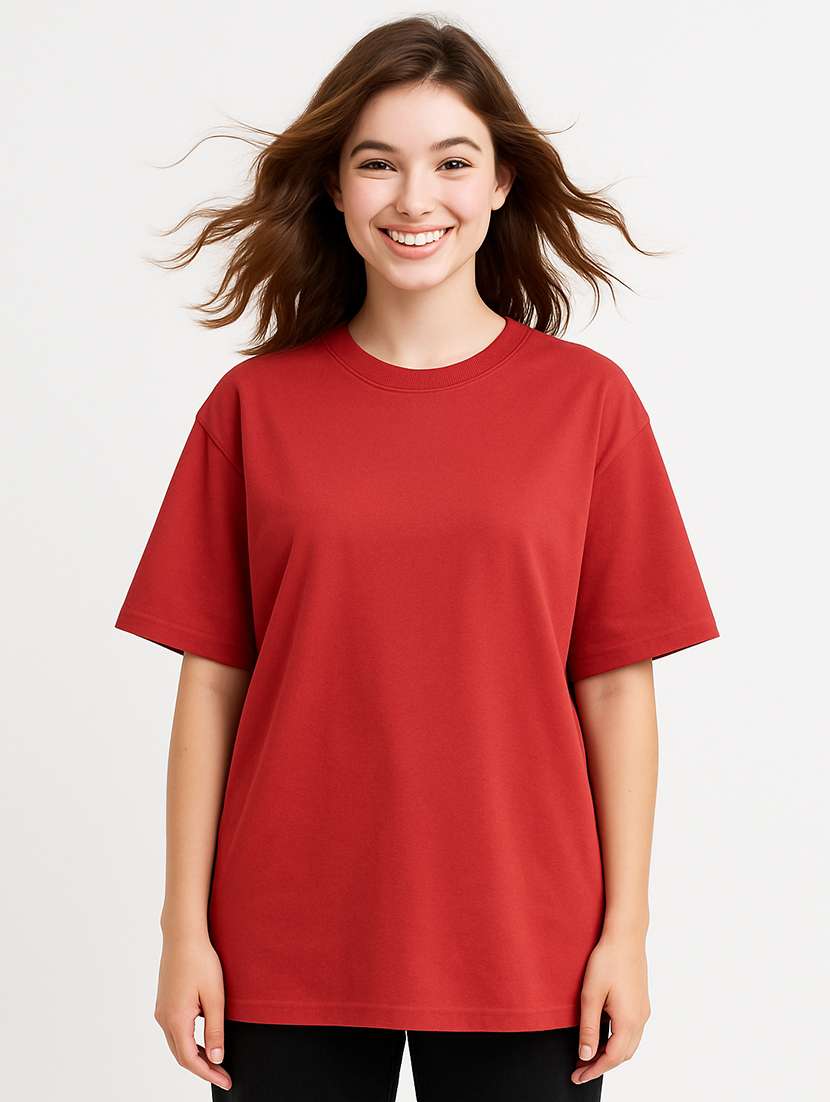 women solid short sleeve oversized t-shirt