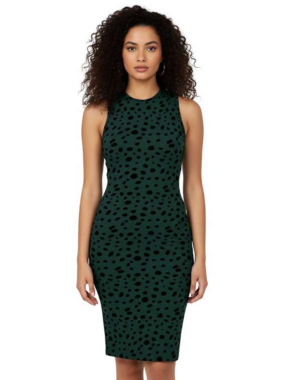 women animal print sleeveless bodycon dress