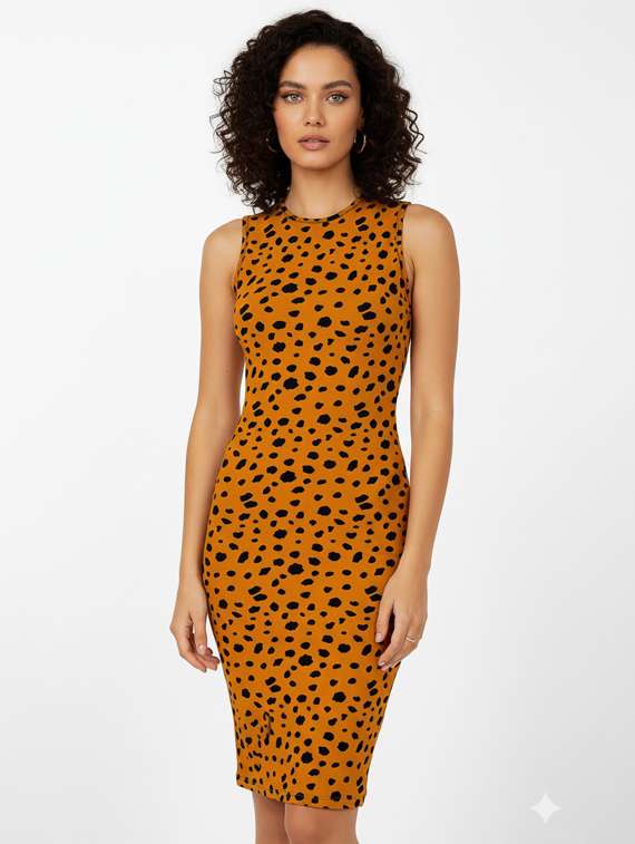 women animal print sleeveless bodycon dress