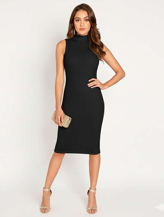 women solid sleeveless bodycon dress