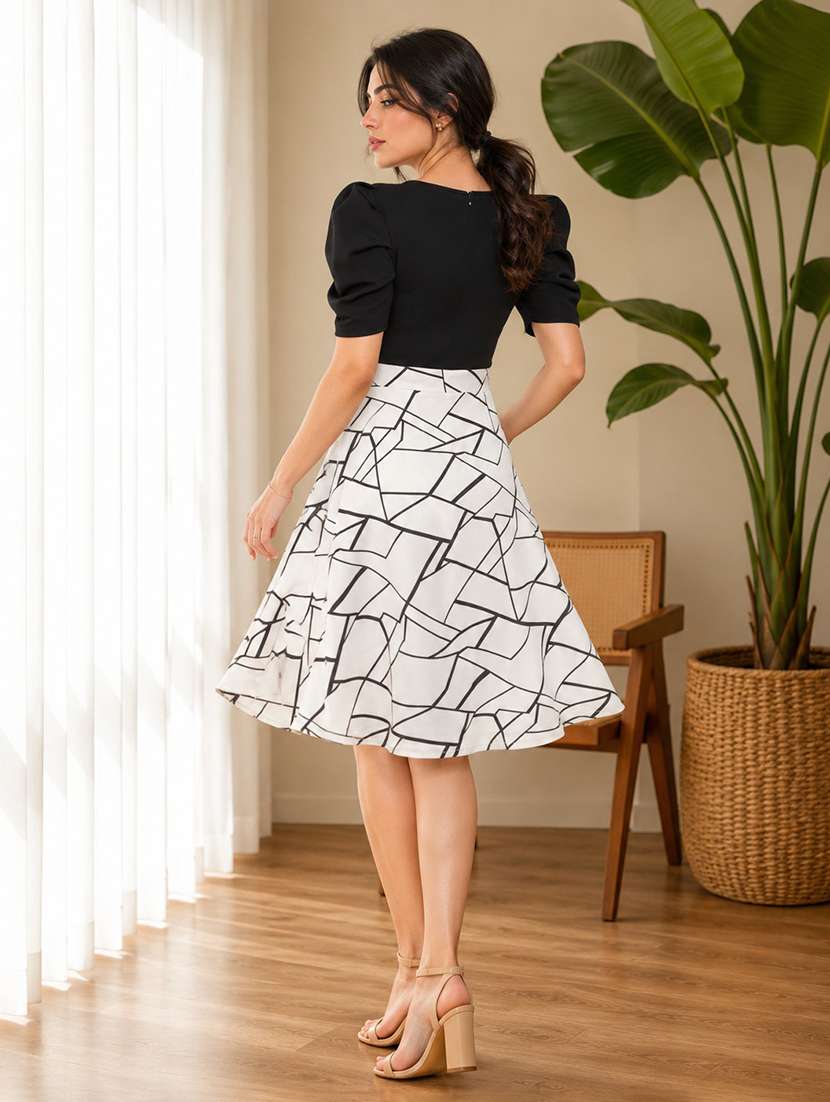 Women Printed Puff Sleeve Fit & Flare Dress - 22254476 -  Standard Image - 3