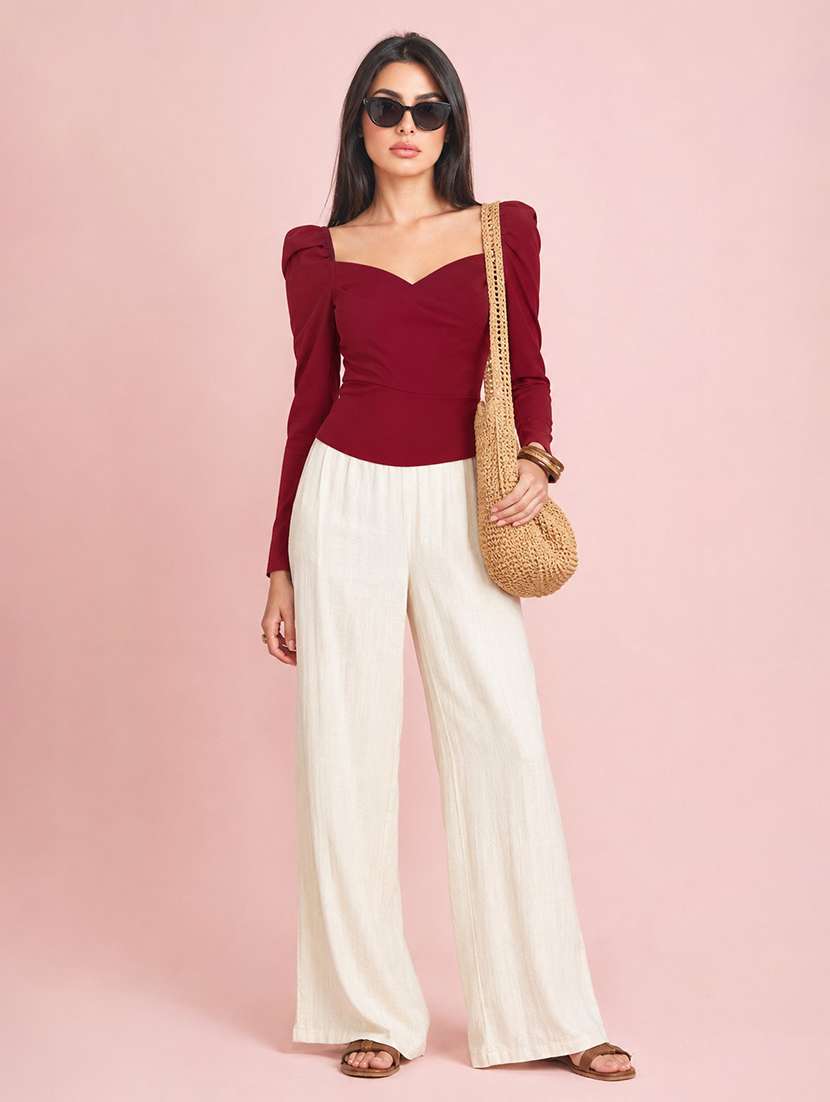 Women Solid Puff Sleeve Straight Top - 22254481 -  Standard Image - 3