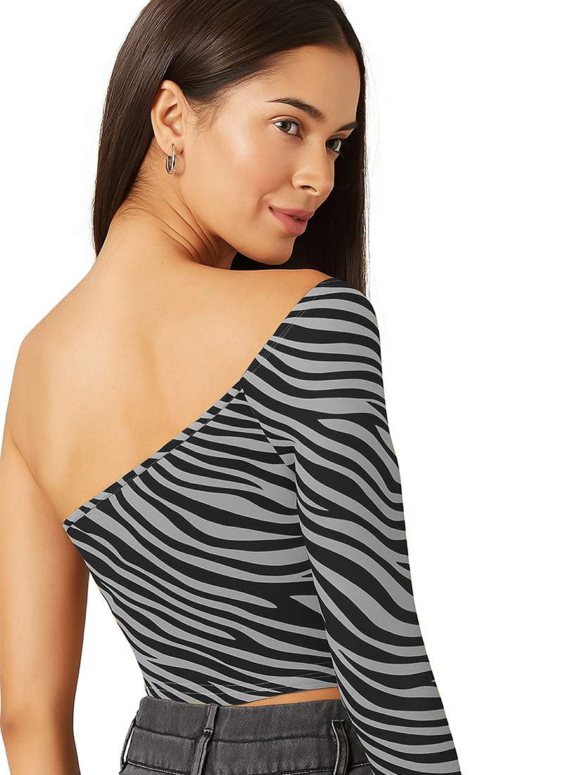 women animal print single shoulder crop top - 22254507 -  Standard Image - 3