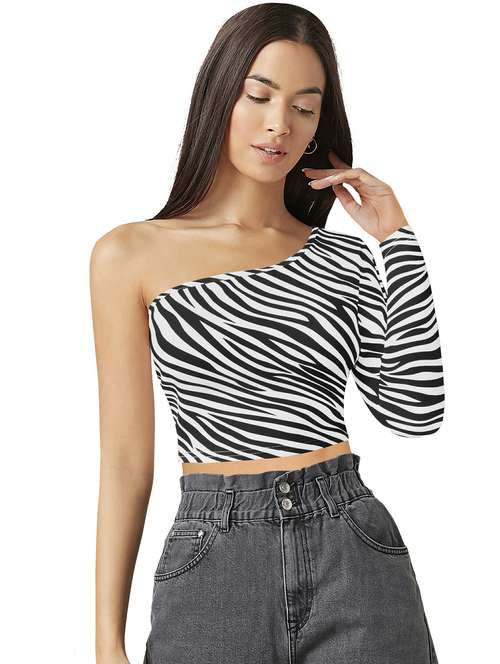 women animal print single shoulder crop top - 22254508 -  Standard Image - 0