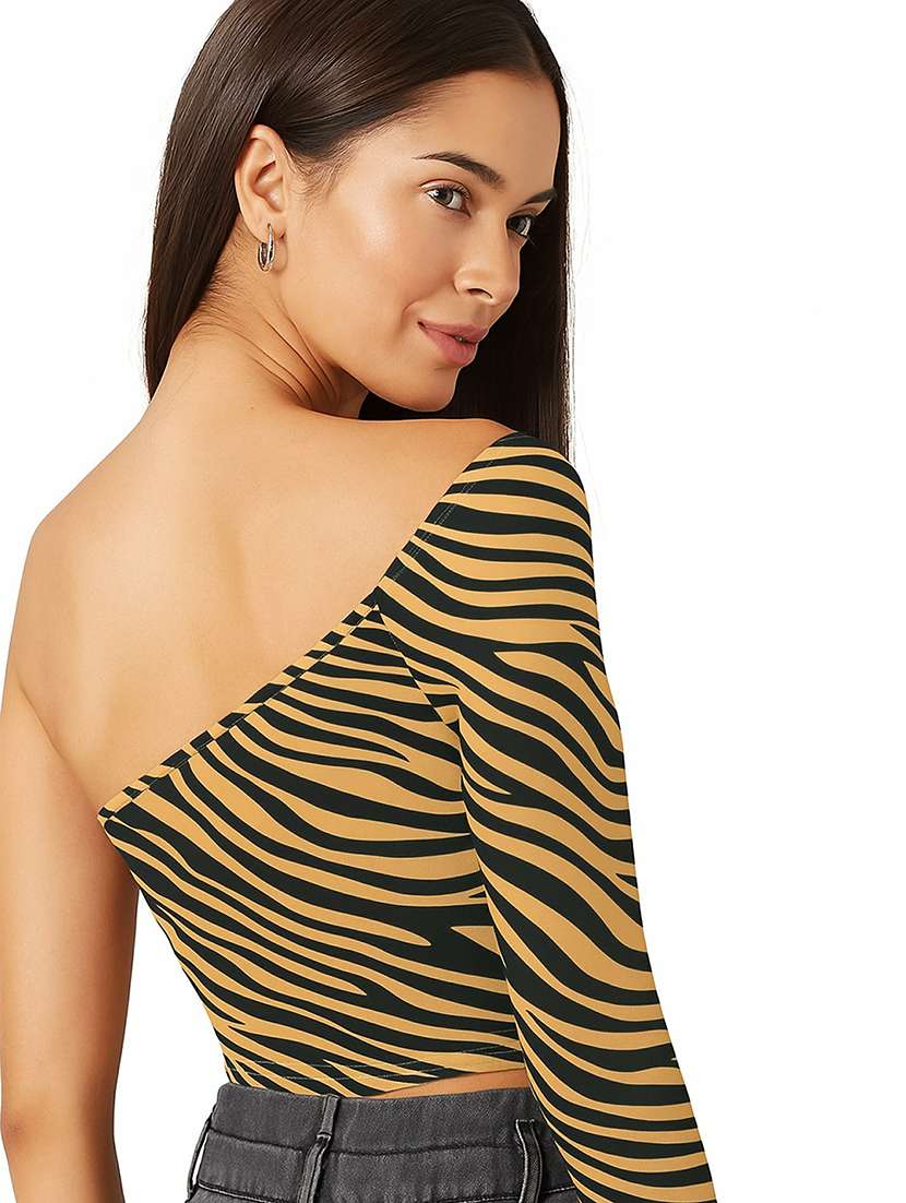 women animal print single shoulder crop top - 22254509 -  Standard Image - 3