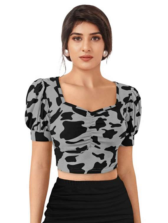women printed puff sleeve crop top