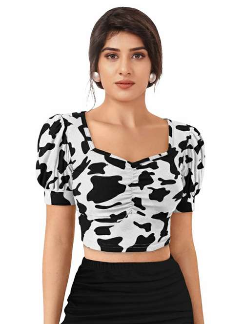women printed puff sleeve crop top - 22254523 -  Standard Image - 0