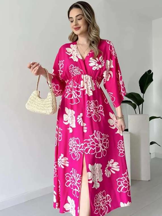 women floral print three quarter sleeve fit & flare dress - 22254646 -  Standard Image - 3