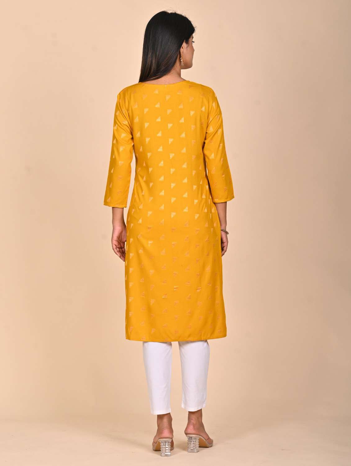 women foil printed three quarter sleeve kurta pant set - 22254859 -  Standard Image - 3