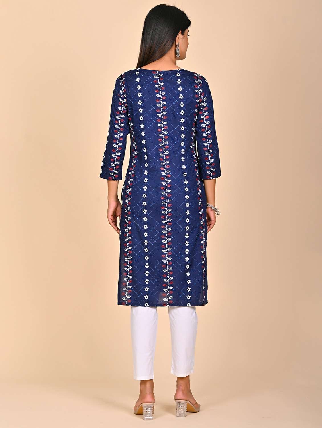 women printed three quarter sleeve kurta pant set - 22254864 -  Standard Image - 3