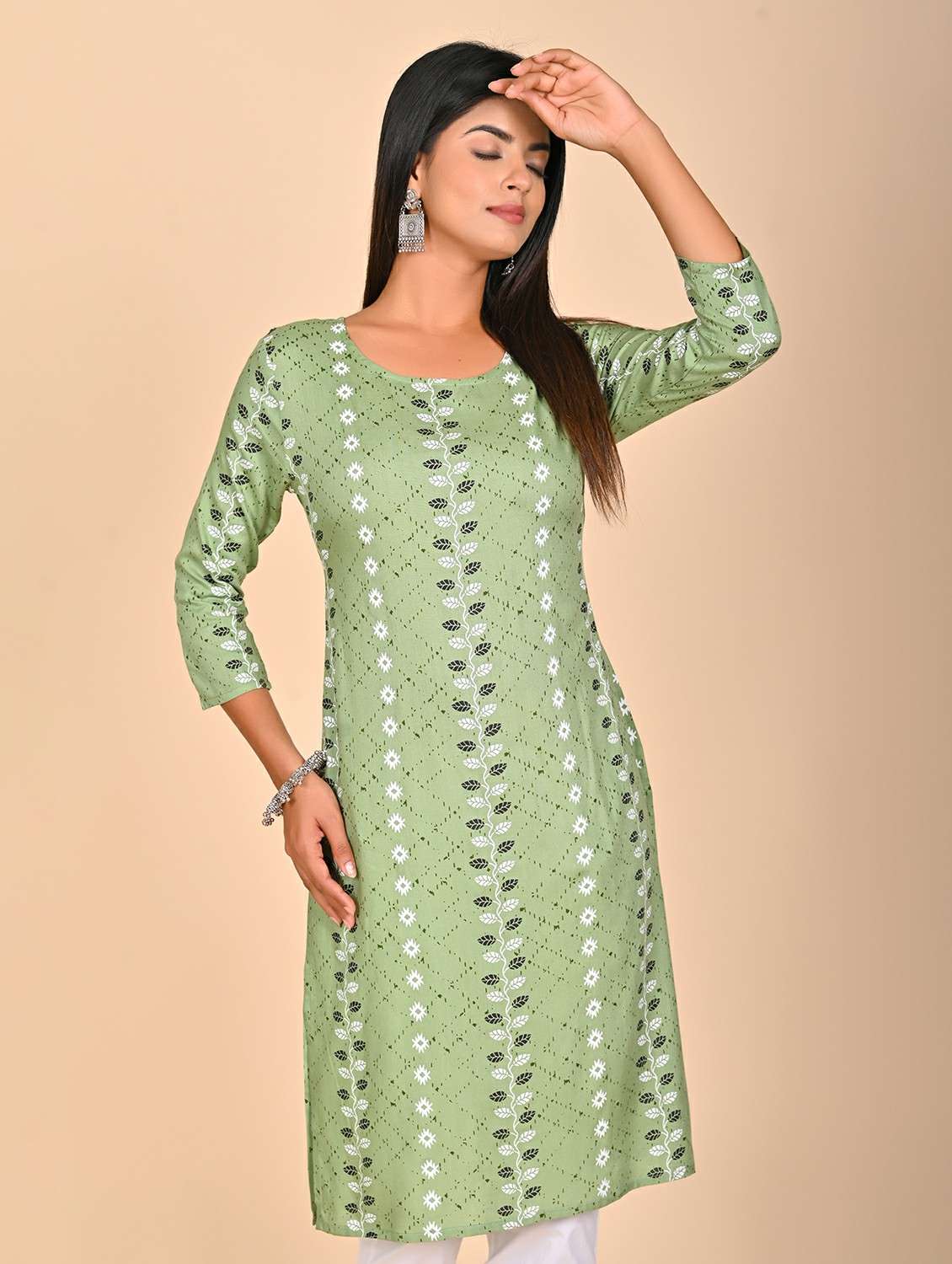 women printed three quarter sleeve kurta pant set - 22254865 -  Standard Image - 3