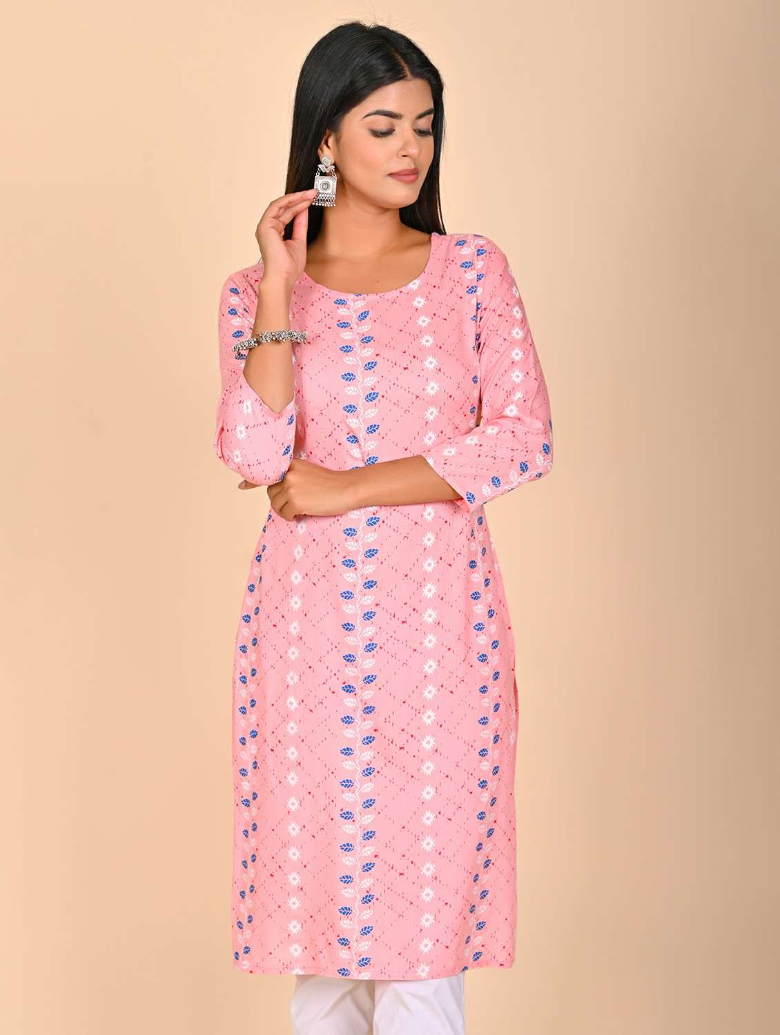 women printed three quarter sleeve kurta pant set - 22254866 -  Standard Image - 3