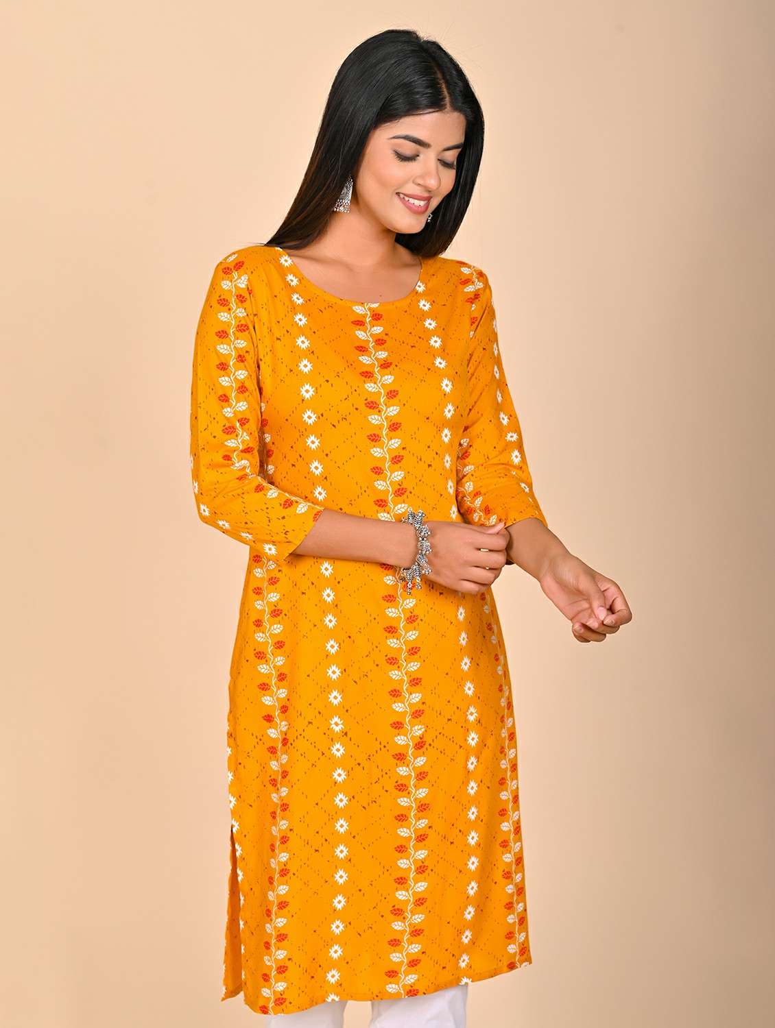 women printed three quarter sleeve kurta pant set - 22254867 -  Standard Image - 3