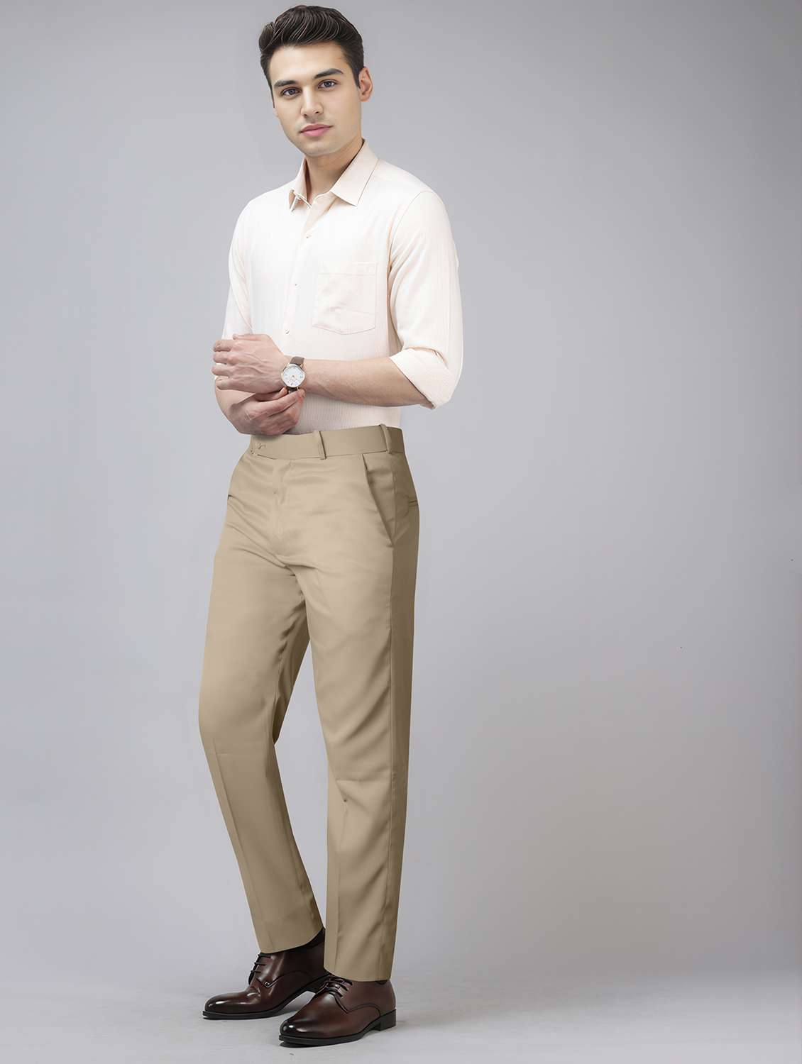 men solid mid rise straight formal trouser - 22254892 -  Standard Image - 3