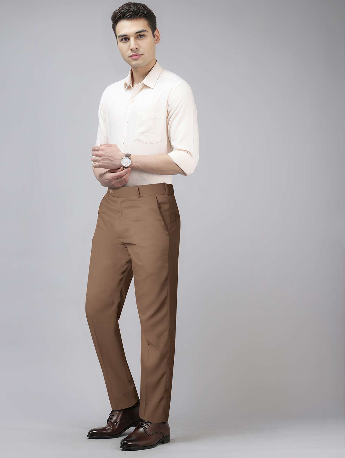 men solid mid rise straight formal trouser - 22254893 -  Standard Image - 3