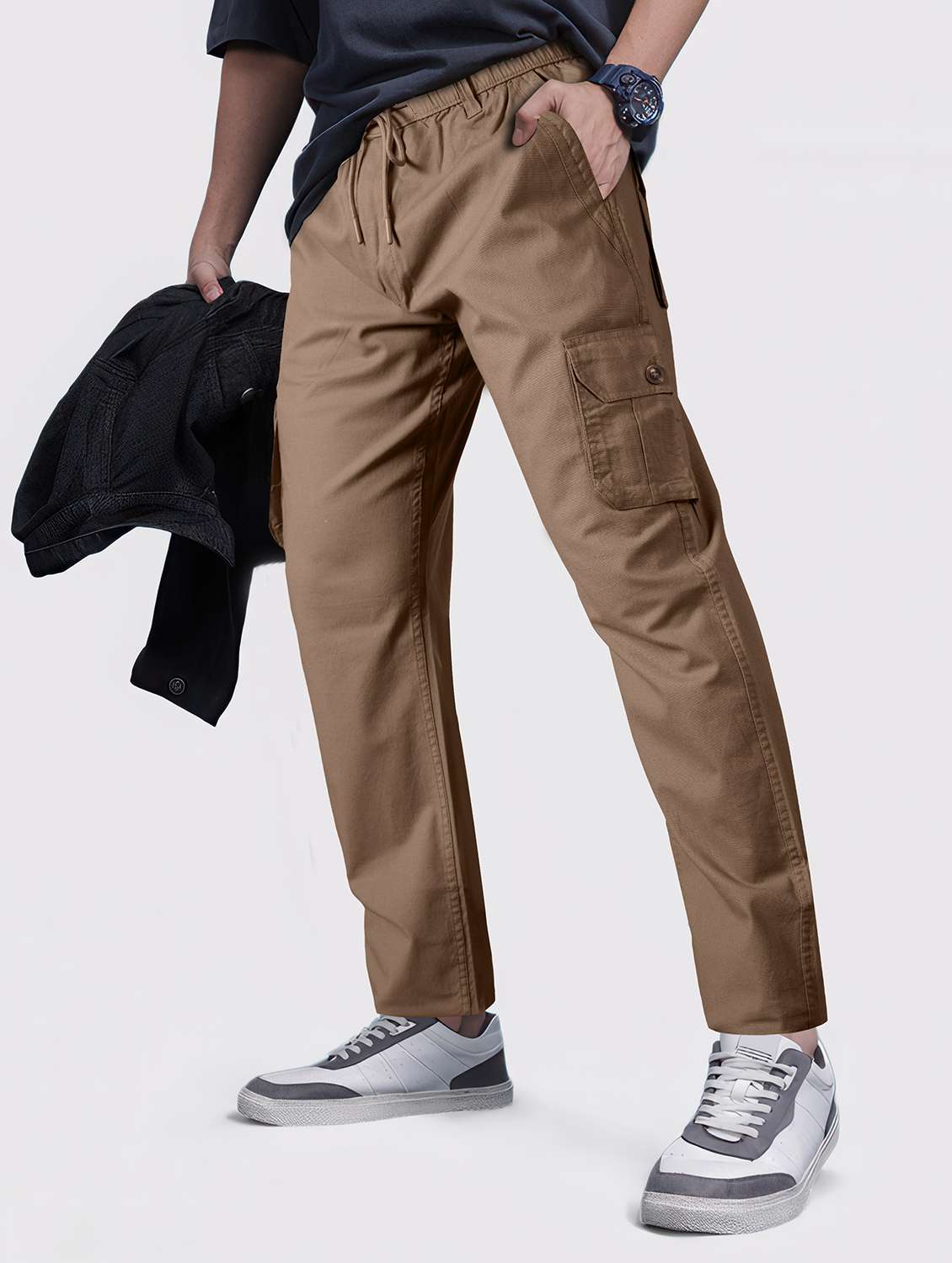 men solid mid rise cargo