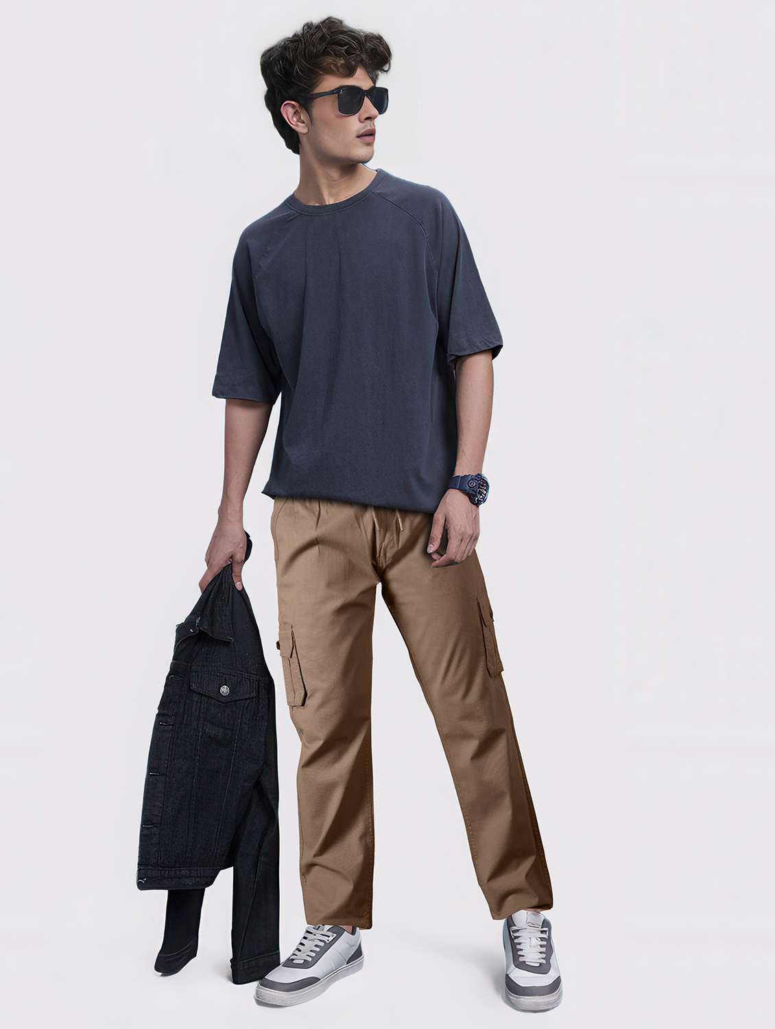men solid mid rise cargo - 22254923 -  Standard Image - 3