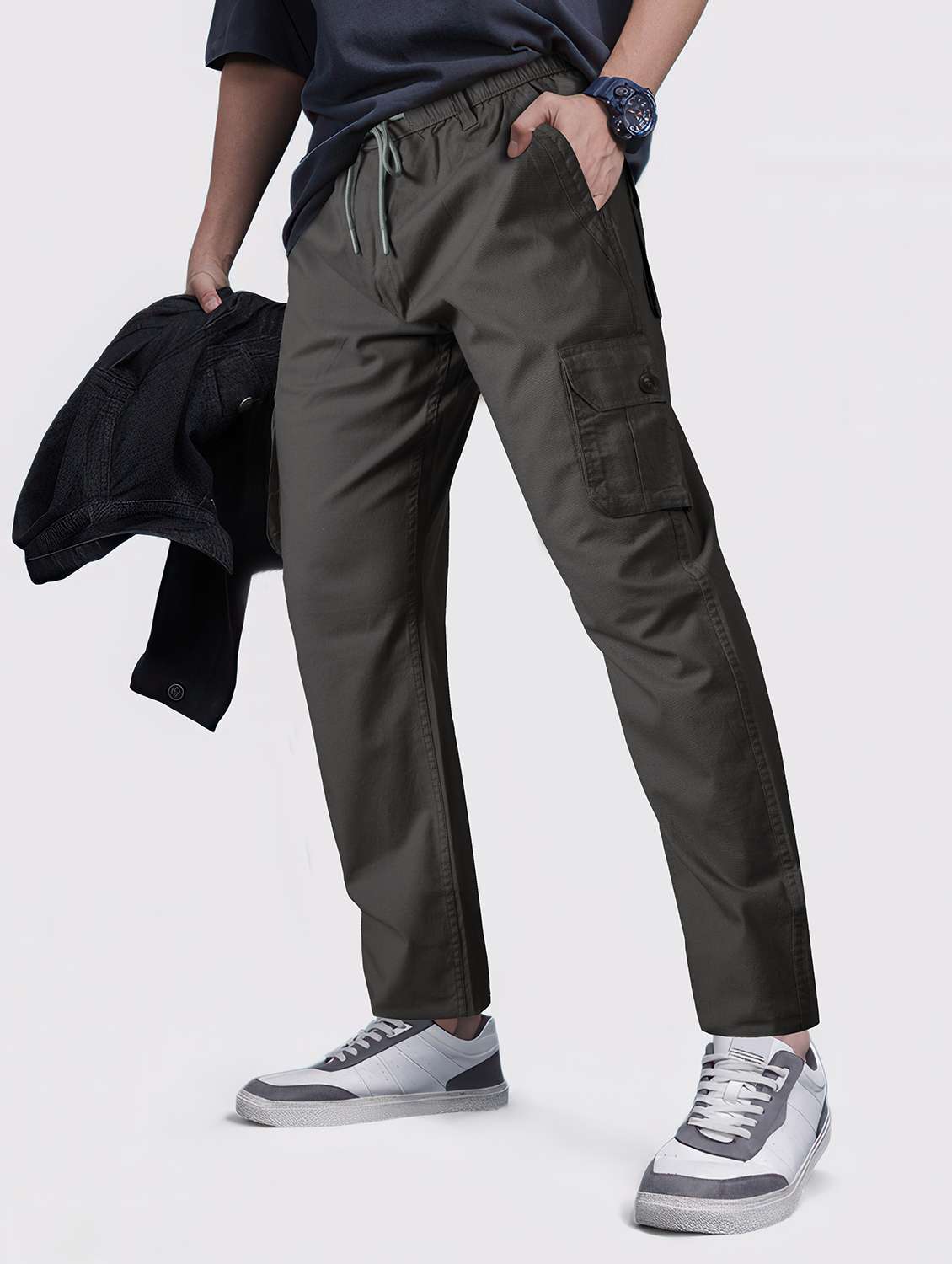 men solid mid rise cargo