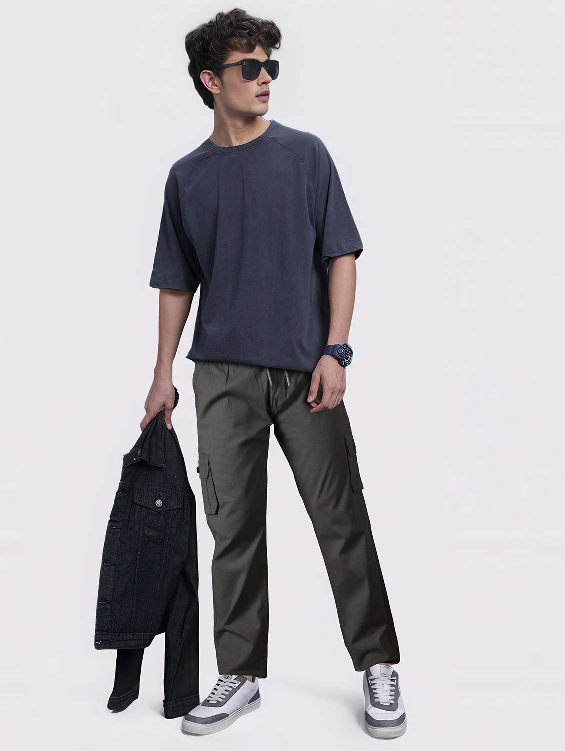 men solid mid rise cargo - 22254925 -  Standard Image - 3