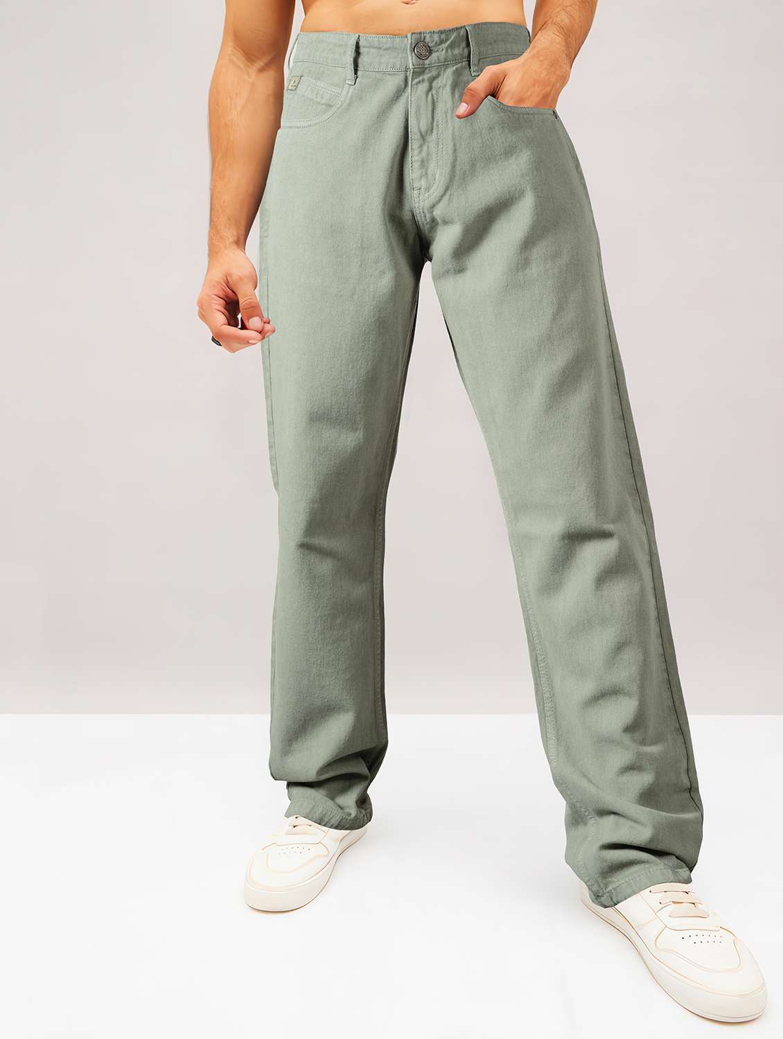 men solid mid rise baggy jean