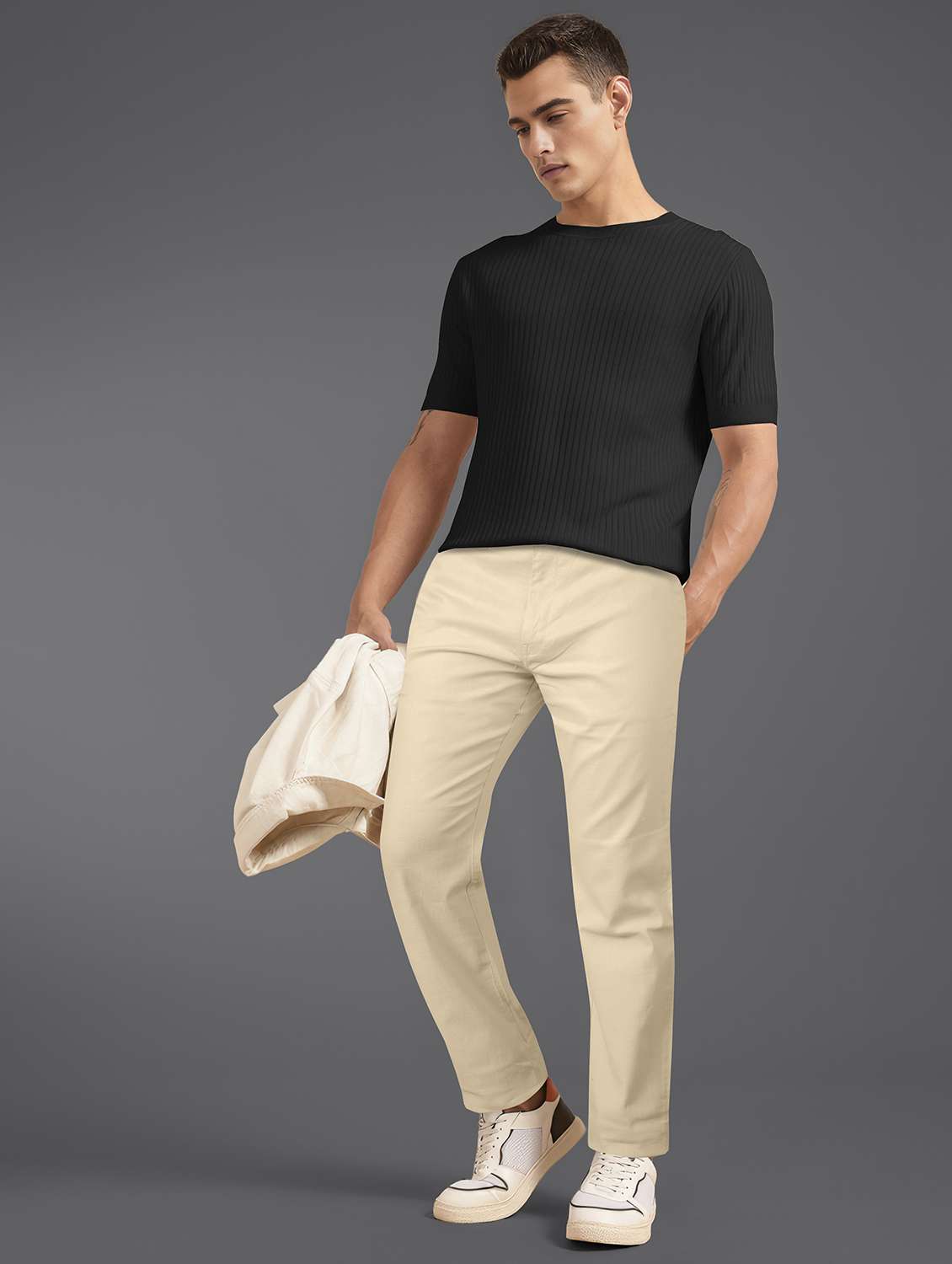 men solid mid rise straight fit chinos  - 22254932 -  Standard Image - 3