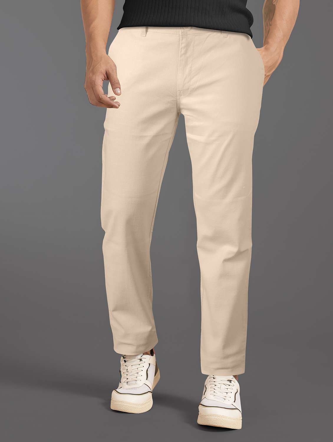 men solid mid rise straight fit chinos 