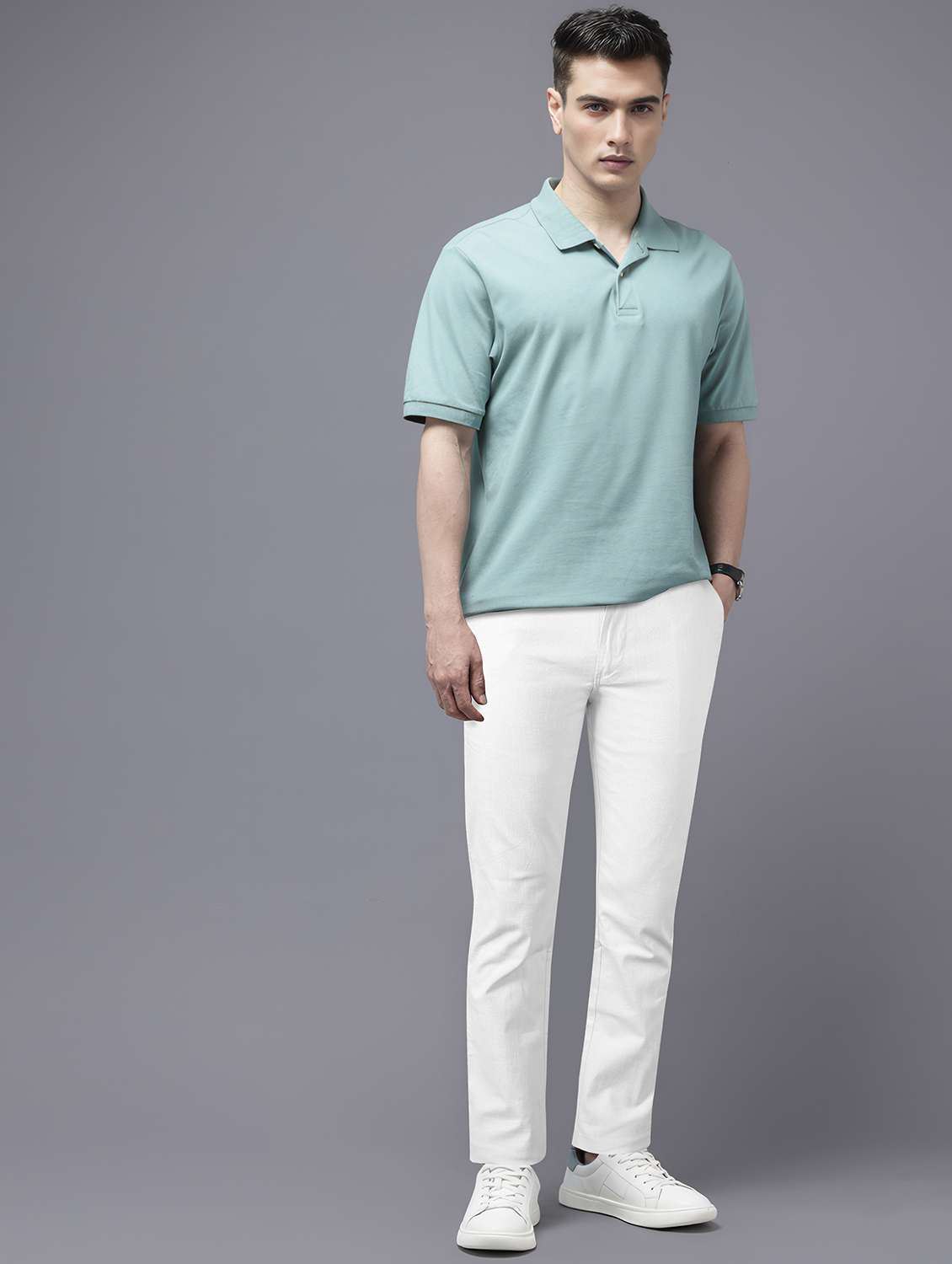 men solid mid rise straight fit chinos  - 22254937 -  Standard Image - 3