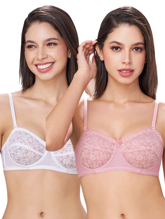 women pack of 2 solid non padded lace bra
