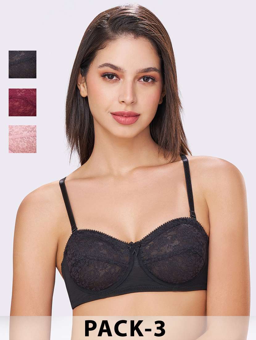 women pack of 2 solid non padded lace bra