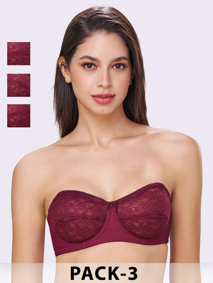 women pack of 3 solid non padded lace bra