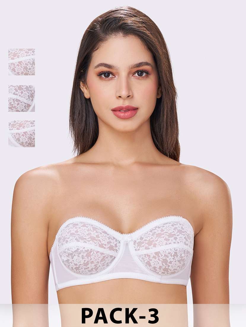 women pack of 3 solid non padded lace bra