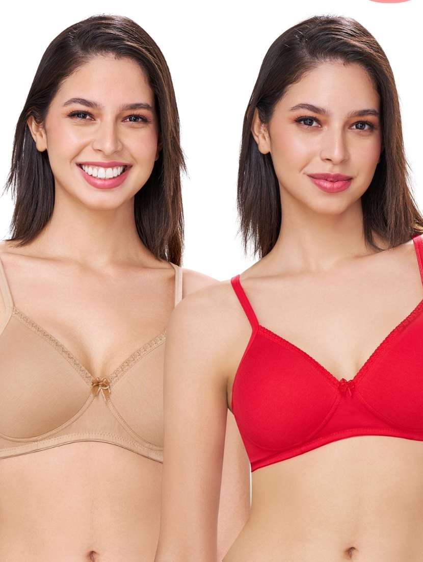 women pack of 2 solid lightly padded bra